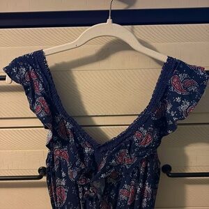 Francesca’s romper in dark blue paisley